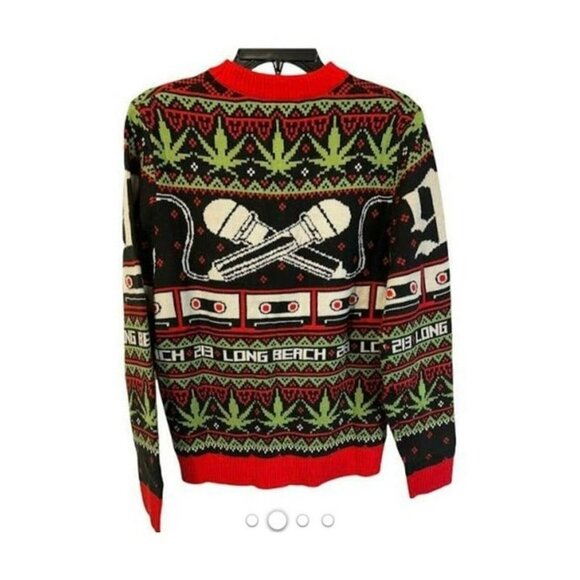 Death Row Records Long Beach 213 Acrylic Christmas Sweater L Black/Red/Green - Picture 4 of 6